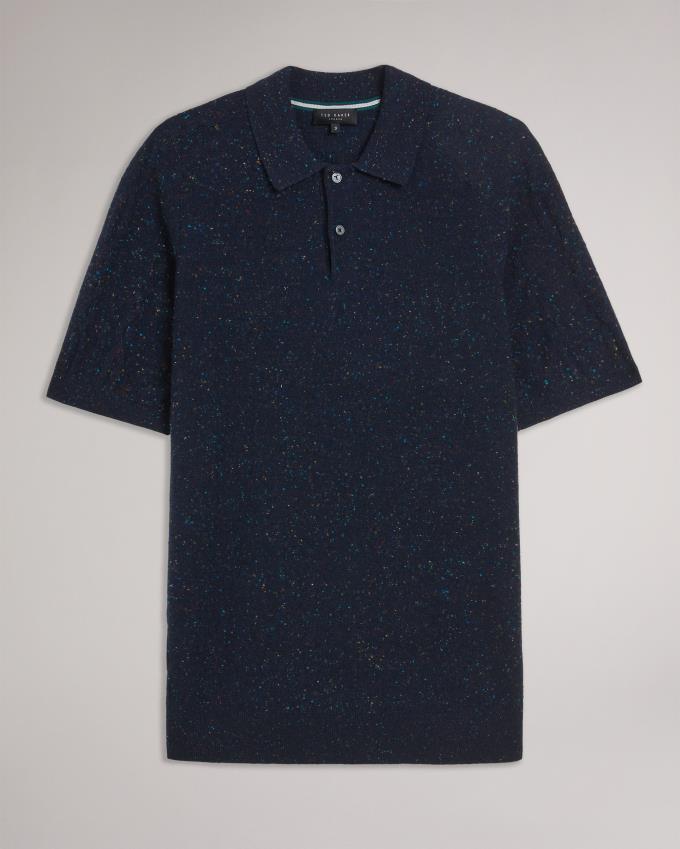 Polo Ted Baker Marled With Cable Knit Bleu Marine Homme | ZGB-14304687